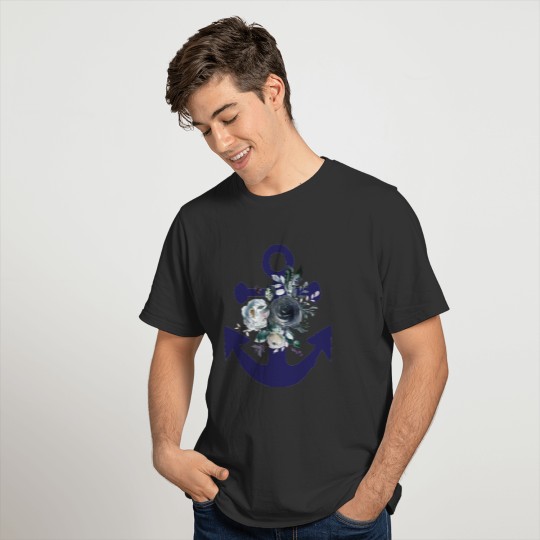 Nautical Flowers | Navy Blue Floral Anchor T-shirt