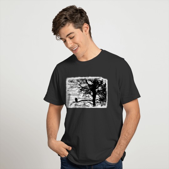 Black & White Nevermore Raven Silhouette Tree T-shirt