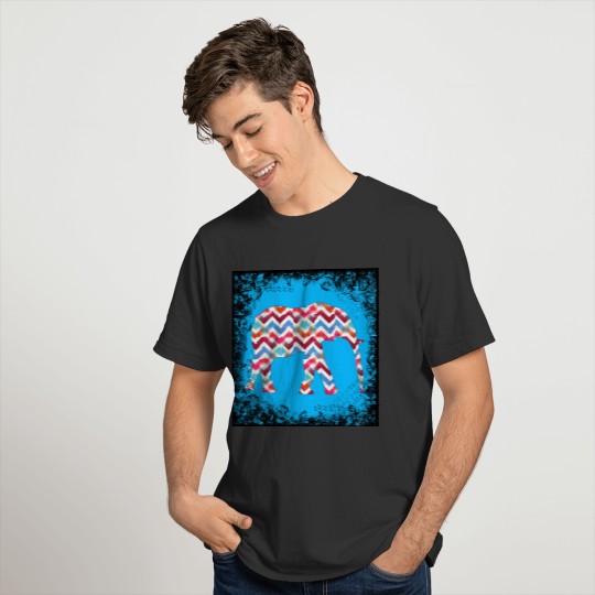 Funky Zigzag Chevron Elephant on Teal Blue T-shirt