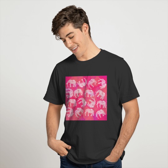 girly pink colorful tribal floral elephant pattern T-shirt