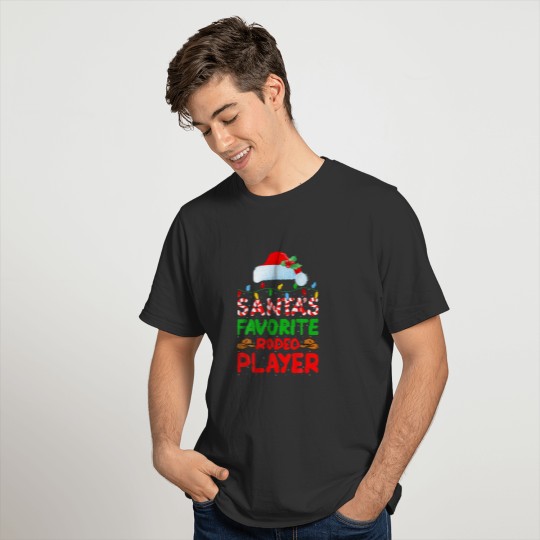 Xmas Lighting Santa's Favorite Rodeo Player Christ T-shirt