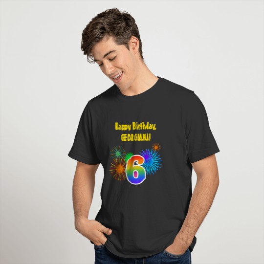 Fun Fireworks + Rainbow Pattern "6" Birthday # T-shirt