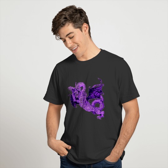 DRAGON IN BATTLE MEDIEVAL PRINT IN PURPLE T-shirt