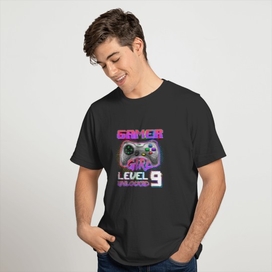 9Th Birthday Gamer Girl Level 9 Unlocked Gamer Bir T-shirt