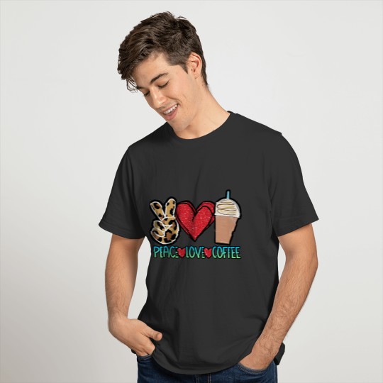 PEACE LOVE COFFEE RED HEART CHEETAH PRINT CUP T-shirt