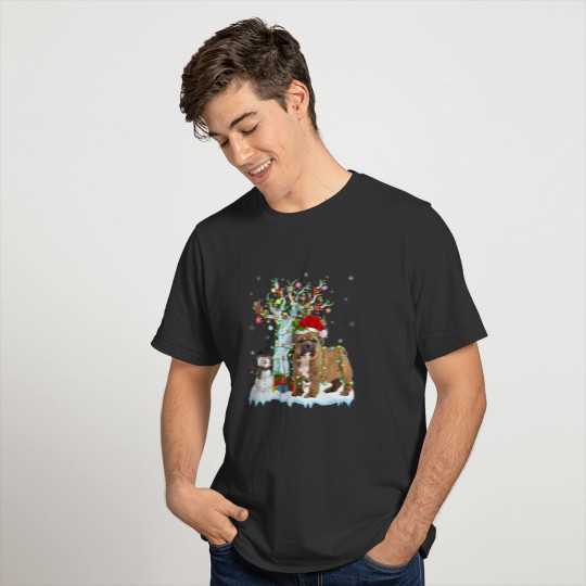 Funny Bulldog Xmas Tree Lighting Santa Hat Bulldog T-shirt