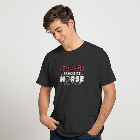 Red Plaid Cupid's Favorite Nurse Stethoscope Valen T-shirt