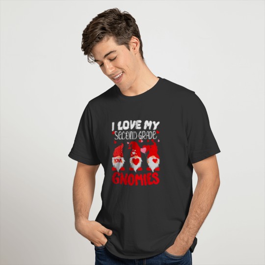 I Love My Second Grade Gnomies Funny Valentine Hea T-shirt