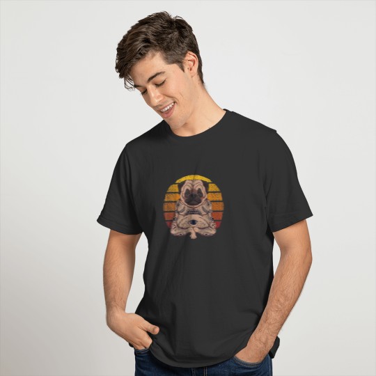 Yoga Dog Pug Sunset Retro T-shirt
