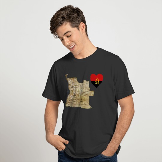 Angola Flag Heart and Map T-shirt