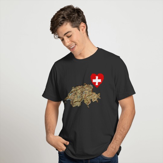 Switzerland Flag Heart and Map T-shirt
