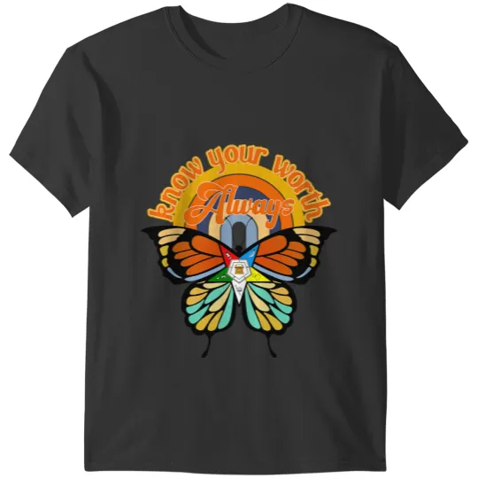 OES Always Know Your Worth Butterfly Retro of Eastern Star T-Shirts