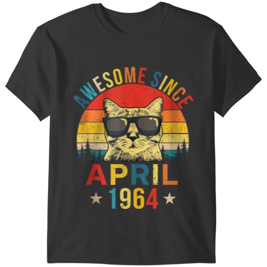 Awesome Since April 1964 60th Birthday Gift Cat Lover T-Shirts