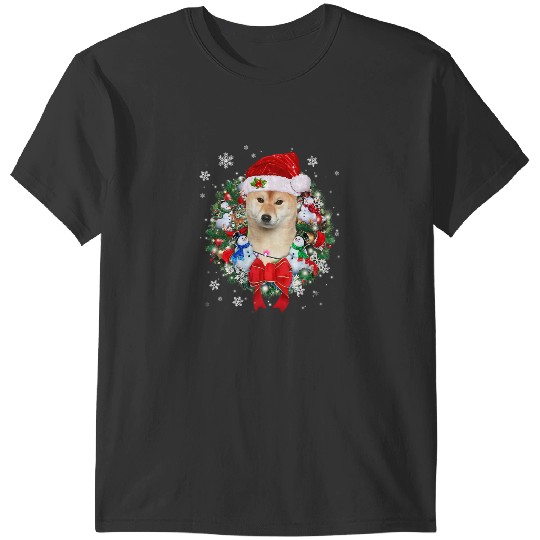 Shiba Inu Christmas Wreath Decoration Xmas Pajamas T-Shirts