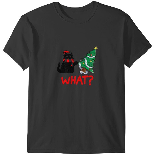 Funny Naughty Black Cat Pushing Christmas Tree Over Cat What 23 T-Shirts