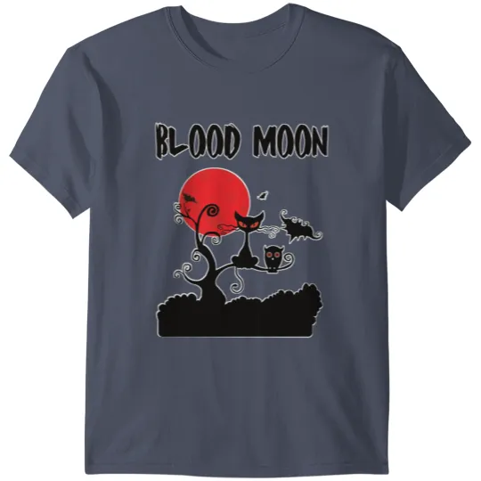 Halloween Owl and Cat Bats Blood Moon Night Gift T-shirt