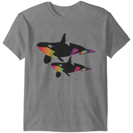 Discover Color Gradient Orca Two Killer Whales T-shirt