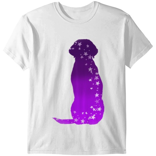 Discover Cosmic dog silhouette purple gradient with stars T-shirt