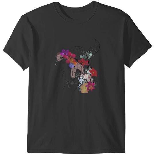 Disneyss The Little Mermaid Floral Watercolor Outline T-Shirts