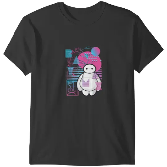 Disney Big Hero 6 Baymax Neon Blue Print Schemat T-Shirts