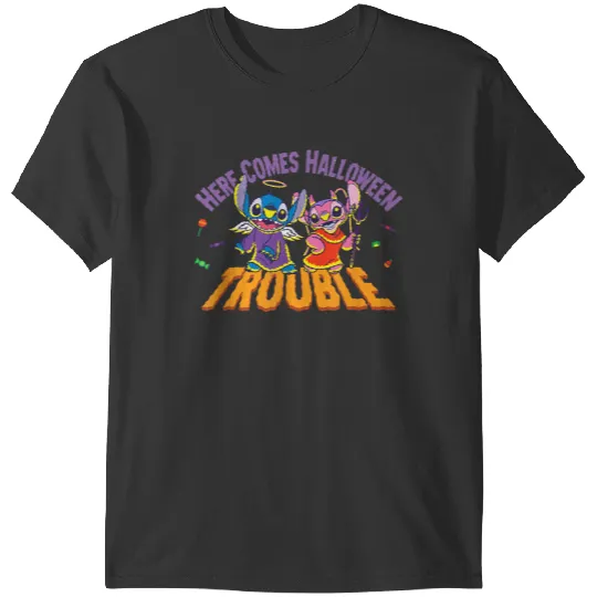 Disneyss Stitch Angel Here Comes Halloween Trouble T-Shirts