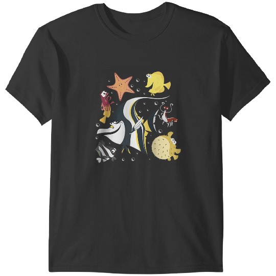 Disney Pixars Finding Nemo Fish Tank Gang Group Shot Logo Raglan Baseball Tee T-Shirts