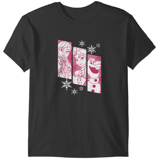 disney frozens Anna Elsa Olaf Snowflake Panel Graphic T-Shirts