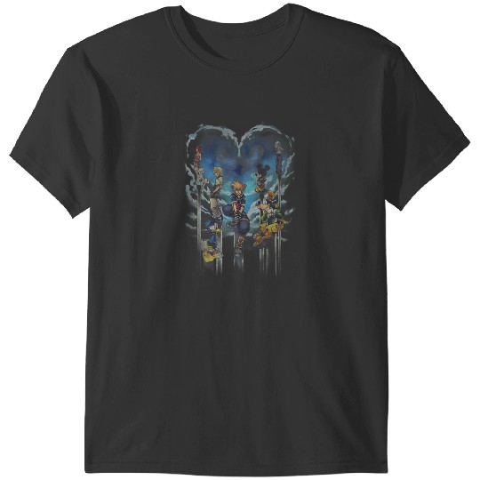 Disneyss Kingdom Hearts Main Characters Heart Shape Distressed T-Shirts