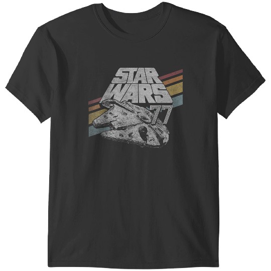 Star Warss Millennium Falcon 77 Retro Diagonal Stripe Disneyss+ T-Shirts