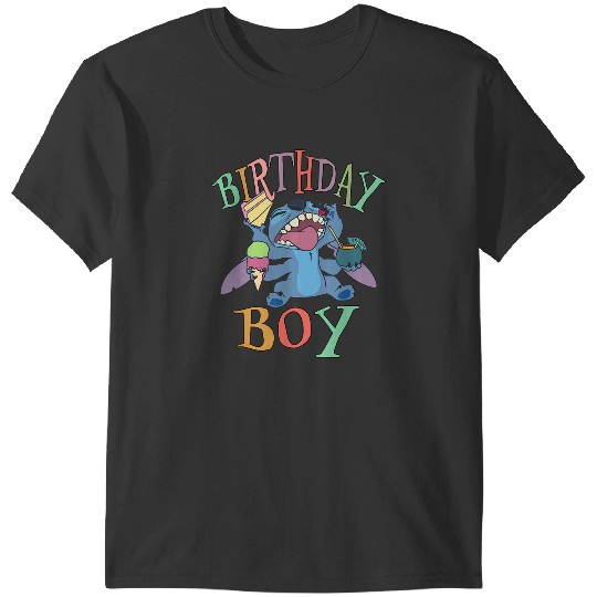 Discover Disney Lilo Stitch Birthday Boy Stitch Enjoying Big Logo T-Shirts