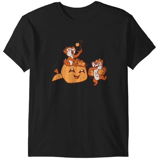 Disneyss Chip N Dale Halloween Pumpkin Bucket Corner Art T-Shirts