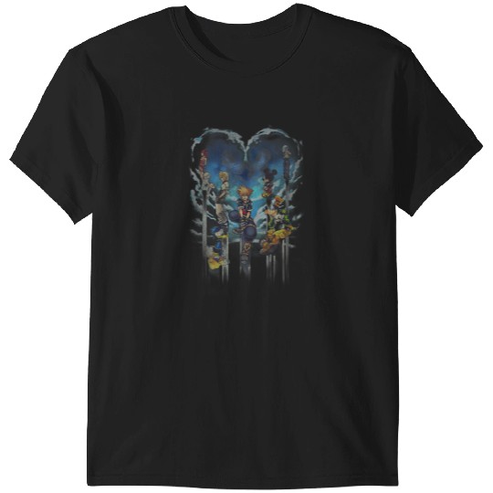 Disneyss Kingdom Hearts Main Characters Heart Shape Distressed T-Shirts