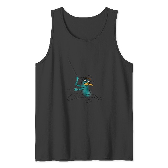 Disneys Phineas And Ferb Agent P Swinging Into Action Sketch Tank Tops