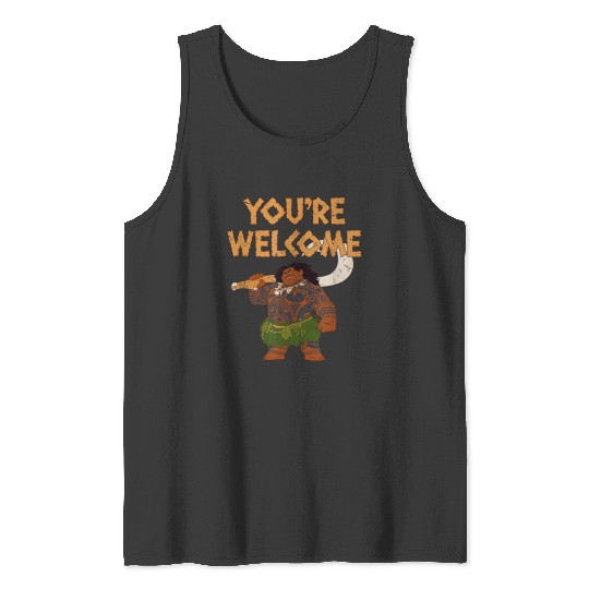 disneys Moana Maui Confident Pose You're Welcome Retro Logo Tank Tops