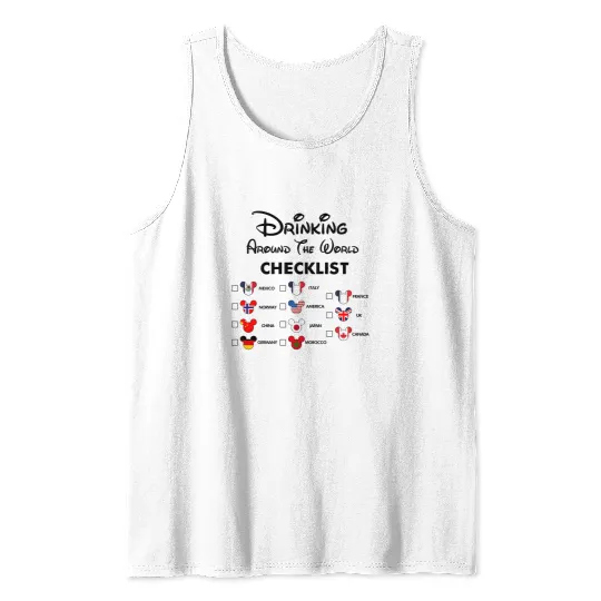 Mickey Beer Minnie Front and Back, Epcot Drinking Around The World , Drinking Around the world checklist, Disney Couple s Tank Tops