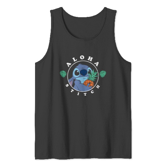 Disney Lilo Stitch Aloha Cute Stitch Tropical Chest Shot Tank Tops