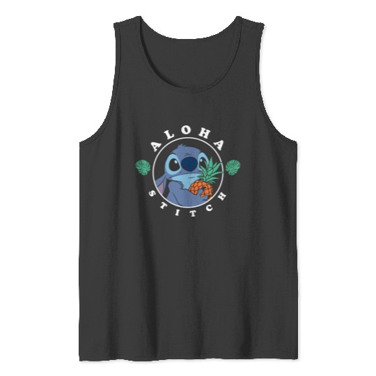 Disney Lilo Stitch Aloha Cute Stitch Tropical Chest Shot Long Sleeve Tank Tops