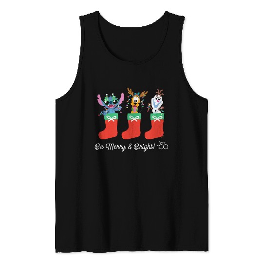 Disneyss 100 Stitch Pluto Olaf Christmas Be Merry Bright Tank Tops