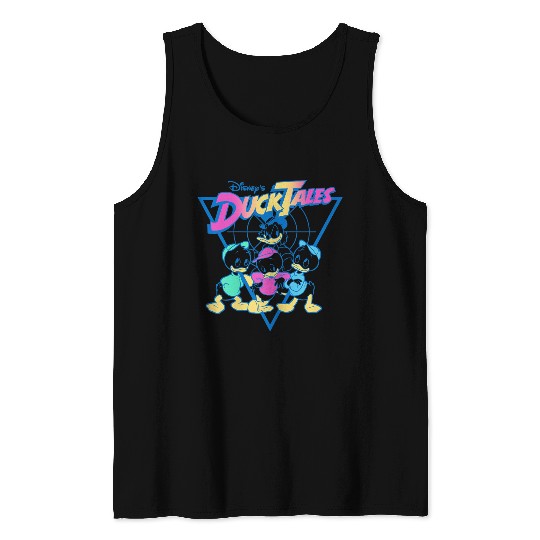 Disney Ducktales Neon Outlines Group Shot Distressed Tank Tops