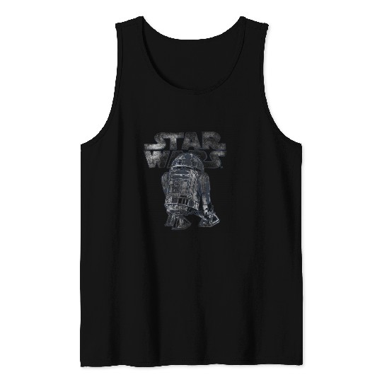 Star Warss R2D2 Vintages Distressed C2 Disney+ Tank Tops