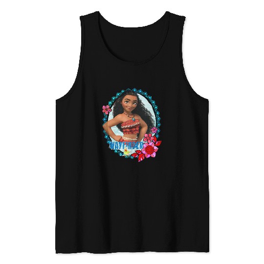 Disney Moana Wayfinder Bravess Pose Tropical Flower Frame Logo Tank Tops