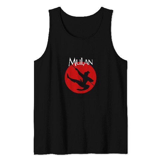 Disney Mulan Silhouette In Action Red Circle Gra Tank Tops