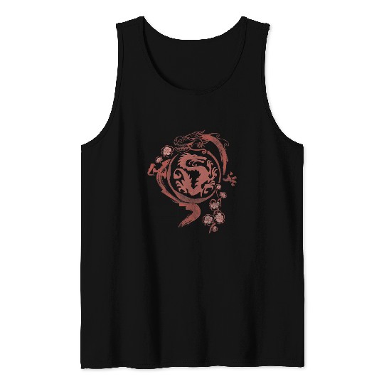 Disney Mulan Mushu Red Ink Wash Dragon Tank Tops