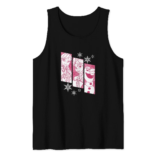 disney frozens Anna Elsa Olaf Snowflake Panel Graphic Tank Tops