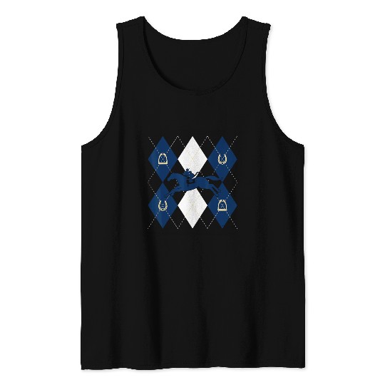 Disney Mickey Mouse Horse Racing Silhouette Argyle Pattern Tank Tops