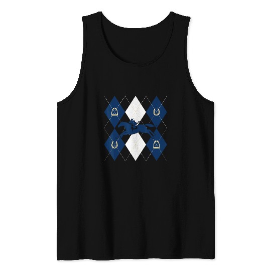 Disney Mickey Mouse Horse Racing Silhouette Argyle Pattern Tank Tops