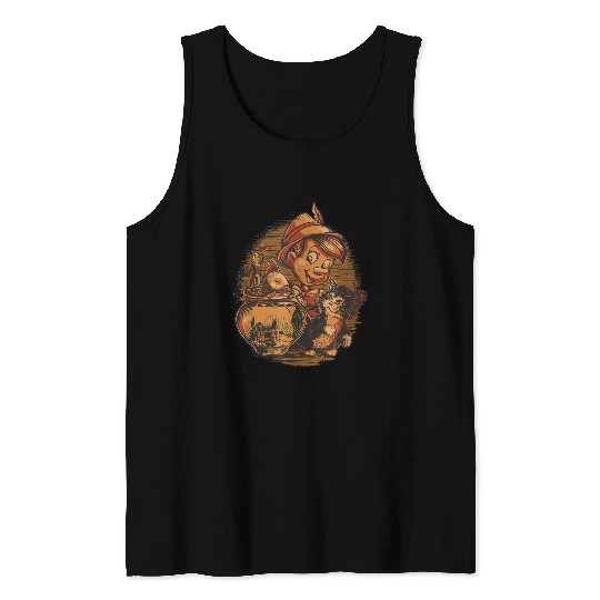 Disneyss Pinocchio Jiminy Cricket Figaro And Cleo Tank Tops