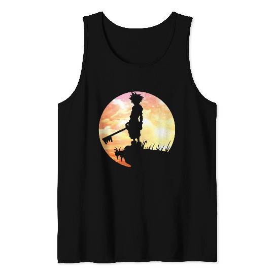 Disneyss Kingdom Hearts Sora Sunset Silhouette Pose Chest Logo Tank Tops