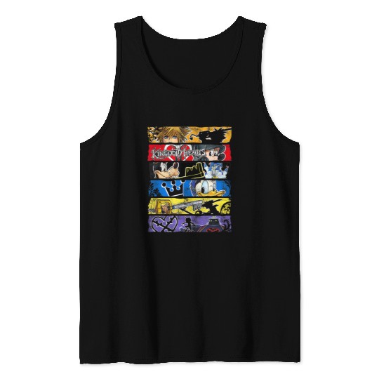 Disneyss Kingdom Hearts Epic Character Panels Distressed Logo Tank Tops