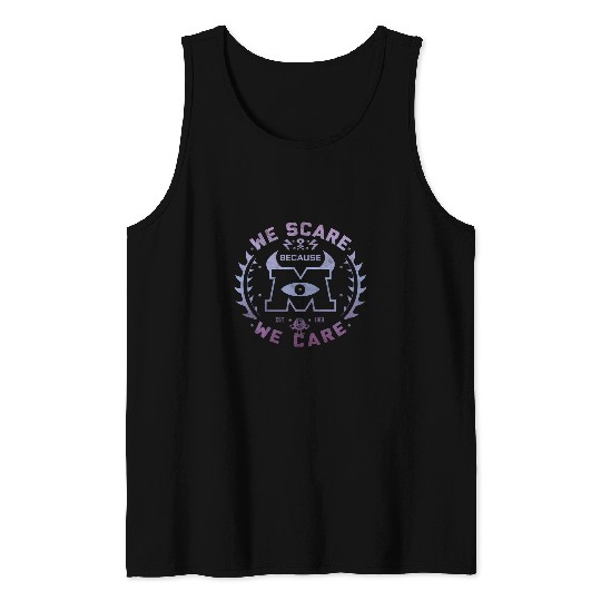 Disney Pixar Monsters Inc. We Scare Because We Care Logo Tank Tops